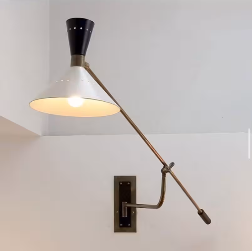 Brass Wall Scone Articulating Industrial Diabolo Cone Sputnik Italian Stilnovo Handmade lamp