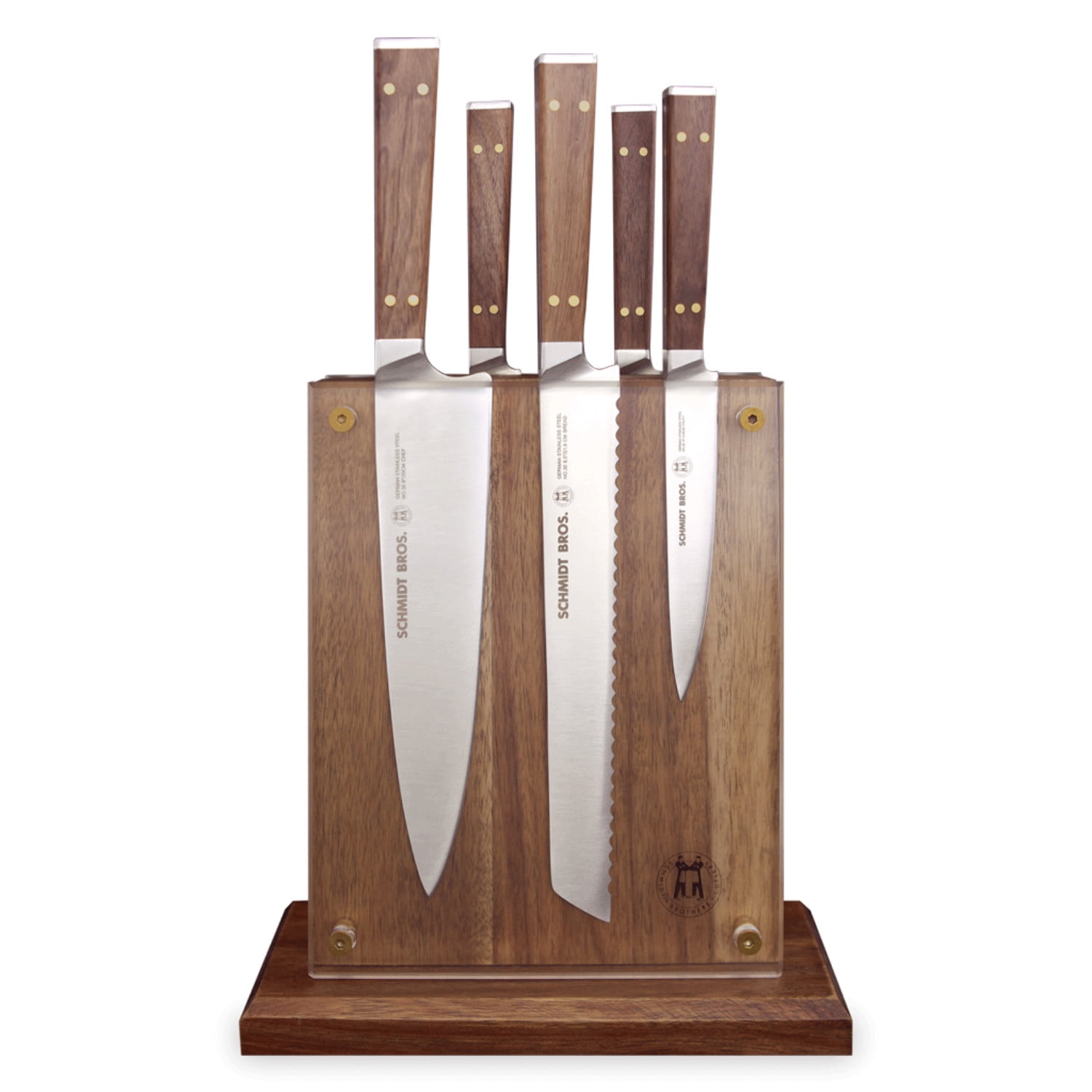 Schmidt Brothers Cutlery Schmidt Brothers™ Cutlery Walnut & Brass 6 Piece Knife Block Set