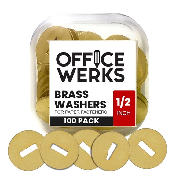 Brass Washers for Paper Fasteners, 1/2 Inch Slotted Brass Gold-Plated Round Metal Brads for Scrapbooking, Crafts, Making DIY, and More (100 Pack) by Officewerks