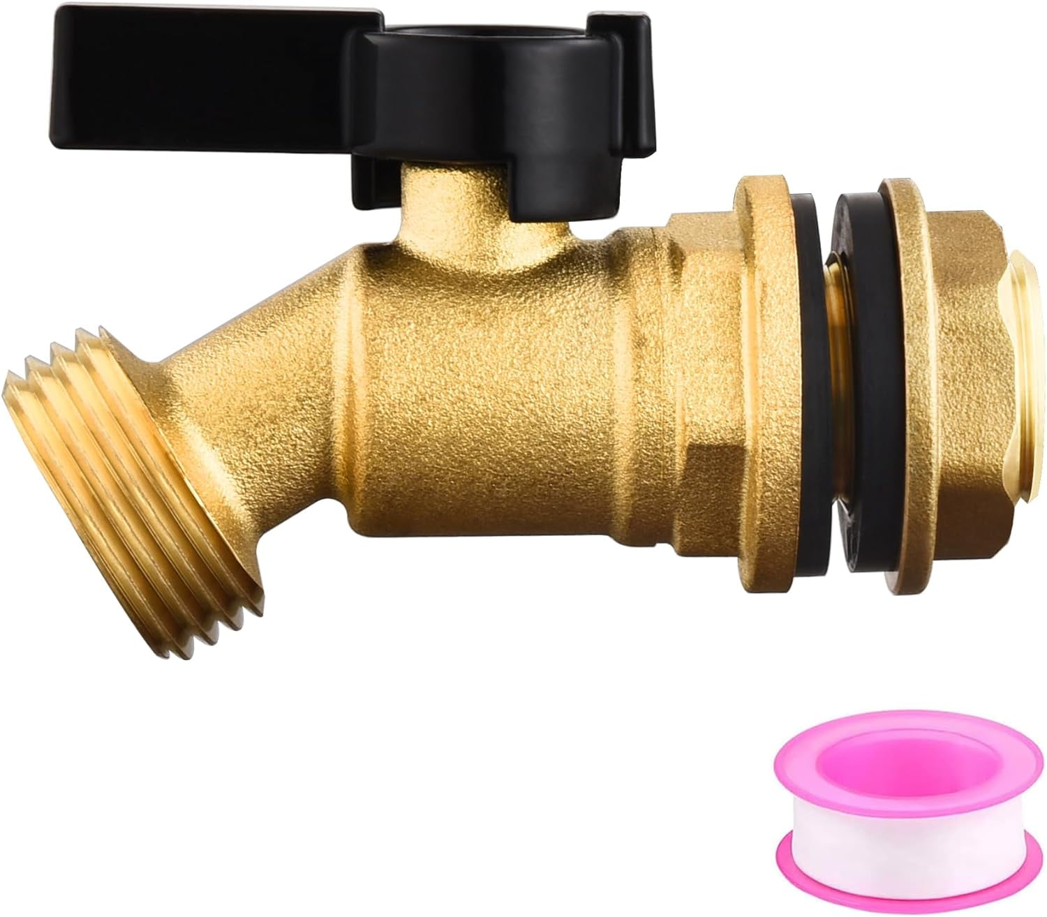 Brass Water Container Rain Barrel Faucets Lead-Free Compliant Spigot 1/2" Inlet to 3/4"GHT Male Thread Outlet with Quarter Turn Ball Valve Include Bulkhead Fitting and Washers