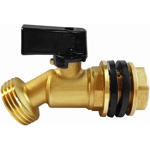 Brass Water Container Rain Barrel Faucets Spigot 3/4" G Male Thread Large Inlet to 3/4" GHT Male Thread Outlet with Quarter Turn Ball Valve Include Bulkhead Fitting and Washers