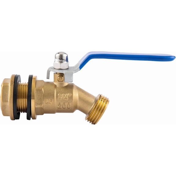 Brass Water Container/Rain Barrel Spigot, 3/4" GHT Male Threaded Quarter Turn Ball Valve with Bulkhead Fitting, Rain Barrel Kit for Garden Hose Thread Connection, 5 55 Gallon Bucket