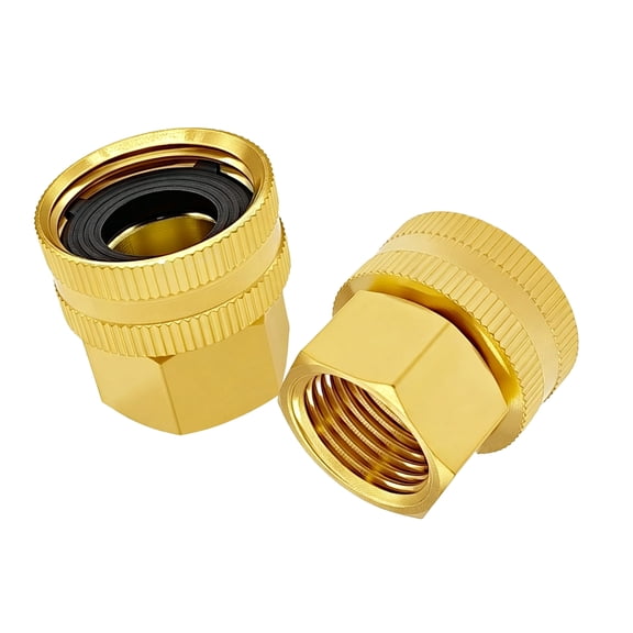 Brass Water-Line Adapter, 3/4inch Female Garden Hose Thread to 1/2inch Female Pipe Thread Fitting with Rotating Alignment for Faucets and Branches, 2-Pack