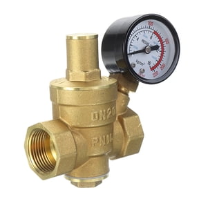 Brass Water Pressure Regulating with Gauge Adjustable Relief for Hydraulic Stability, Water Flow Control, and Installation in Faucet, Solar, Gas Heater Systems