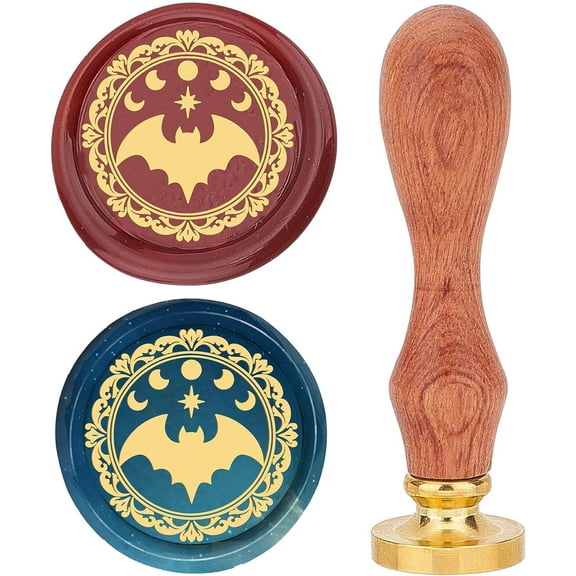 Brass Wax Seal Stamp with Rosewood Handle for DIY Scrapbooking Bat Pattern 25mm