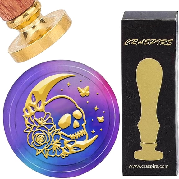 Brass Wax Seal Stamp with Wood Handle for DIY Scrapbooking Skull 25mm