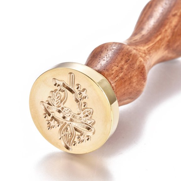 Brass Wax Seal Stamp with Wooden Handle for Post Decoration DIY Card Making Magic Themed Pattern Golden 90x26mm 1pc