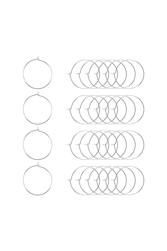 Brass Wine Glass Charm Rings Hoop Earrings Silver Color Plated 30x0.8mm about 200pcs/box