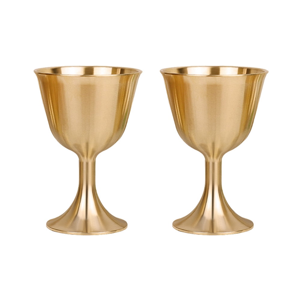 Brass Wine Glass Vintage Goblet Stainless Steel Tumbler Trim Decor for Home  Buddhist Candle Holder 2 Pcs 