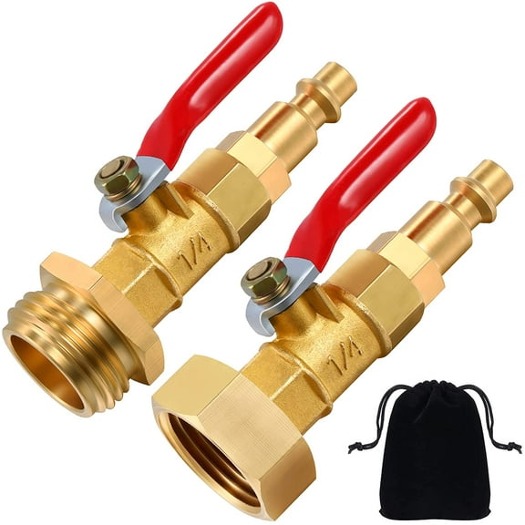 Brass Winterize Blowout Adapter with 1/4 Inch Male Quick Connecting to 3/4" or Female GHT Thread Garden Hose Threading, Ball Valve