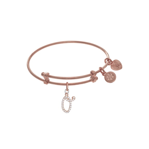 Brass With Pink Finish Charm Initial O On Pink Angelica Tween Bangle (Small)