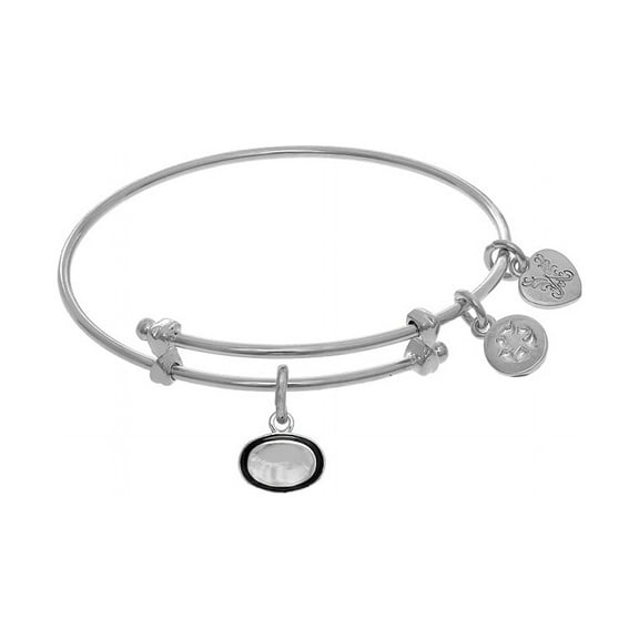 Brass With White Oval Plate Charm On White Angelica Collection Tween Bangle (Small)