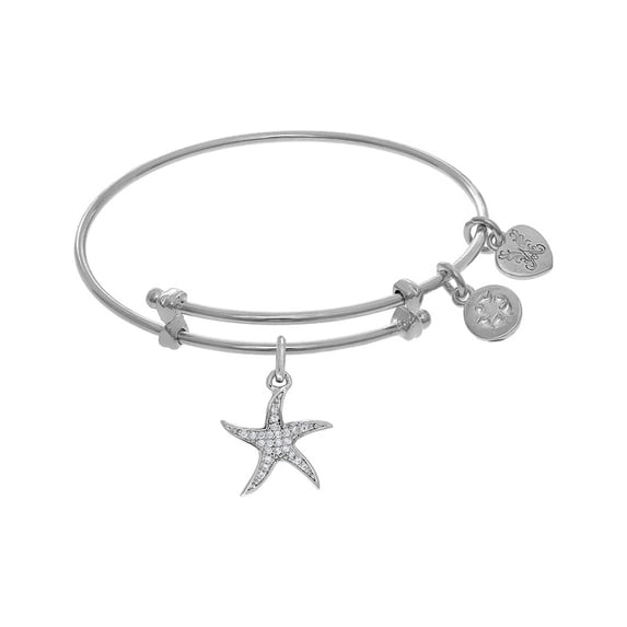 Brass With White Star Fish Charm On White Angelica Collection Tween Bangle (Small)