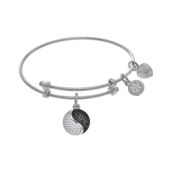 Angelica CZ Ying & Yang Tween Bangle Charm Bracelet 6 Inches Adjustable