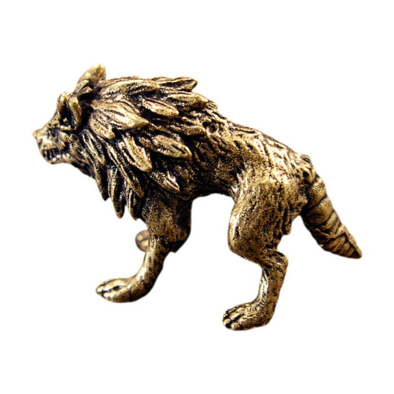 Brass Wolf Sculpture Animal Statue Decorative Craft with Hand Carved Design for Living Room Accent Piece