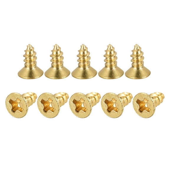 Brass Wood Screws, M3x6mm Phillips Flat Head Self Tapping Connector for Door Hinges, Wooden Furniture, 100Pack