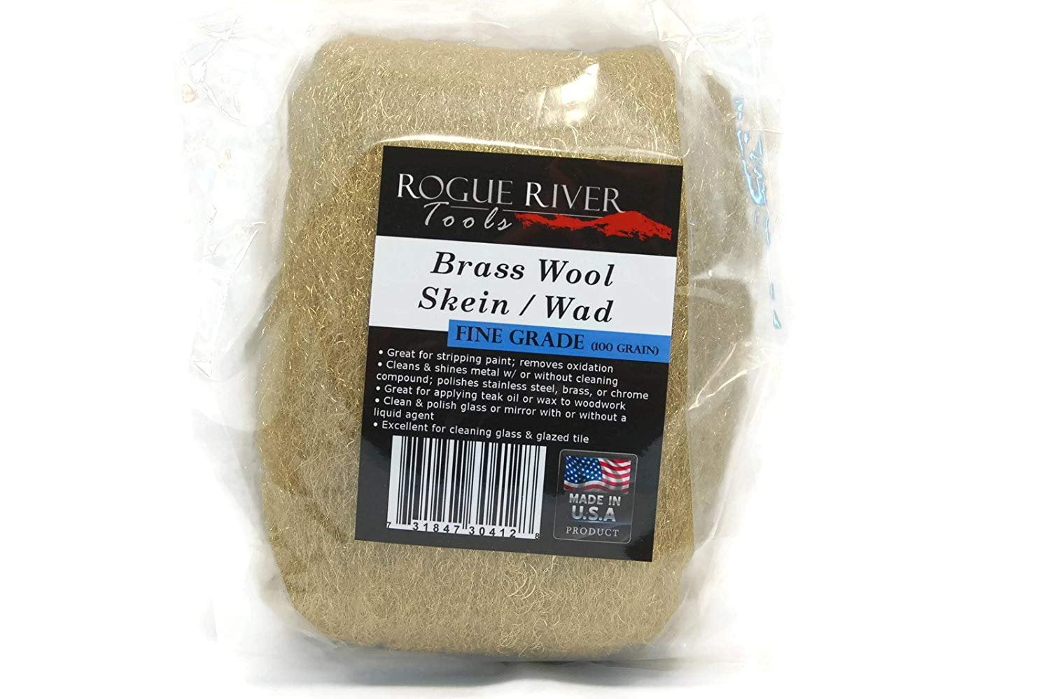 Brass Wool 3.5 Oz Skein/Pad/Wad -by Rogue River Tools. FINE grade