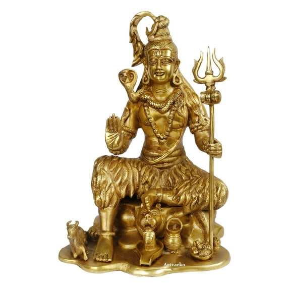 Brass World 18 Inch Big Brass God Shiva Shankar Bhagwan Mahayogi Idol Sculpture Statue Murti Puja Room, Temple