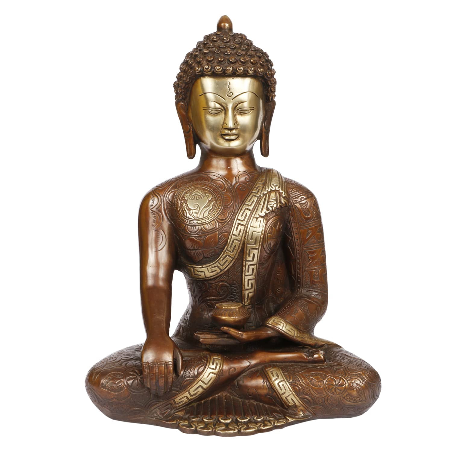 Brass World Bhagwan Buddha Big Statue Murti Sun and Moon Buddhism Life Sign Earth Touching