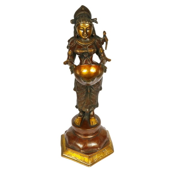 Brass World Big Brass Lady Diya Welcome Deepluxmi Puja Decorations Indian Diwali Oil Lamp Pooja Light Mandir Home Decor Lamps Decorative Wicks Diyas 17 Inches
