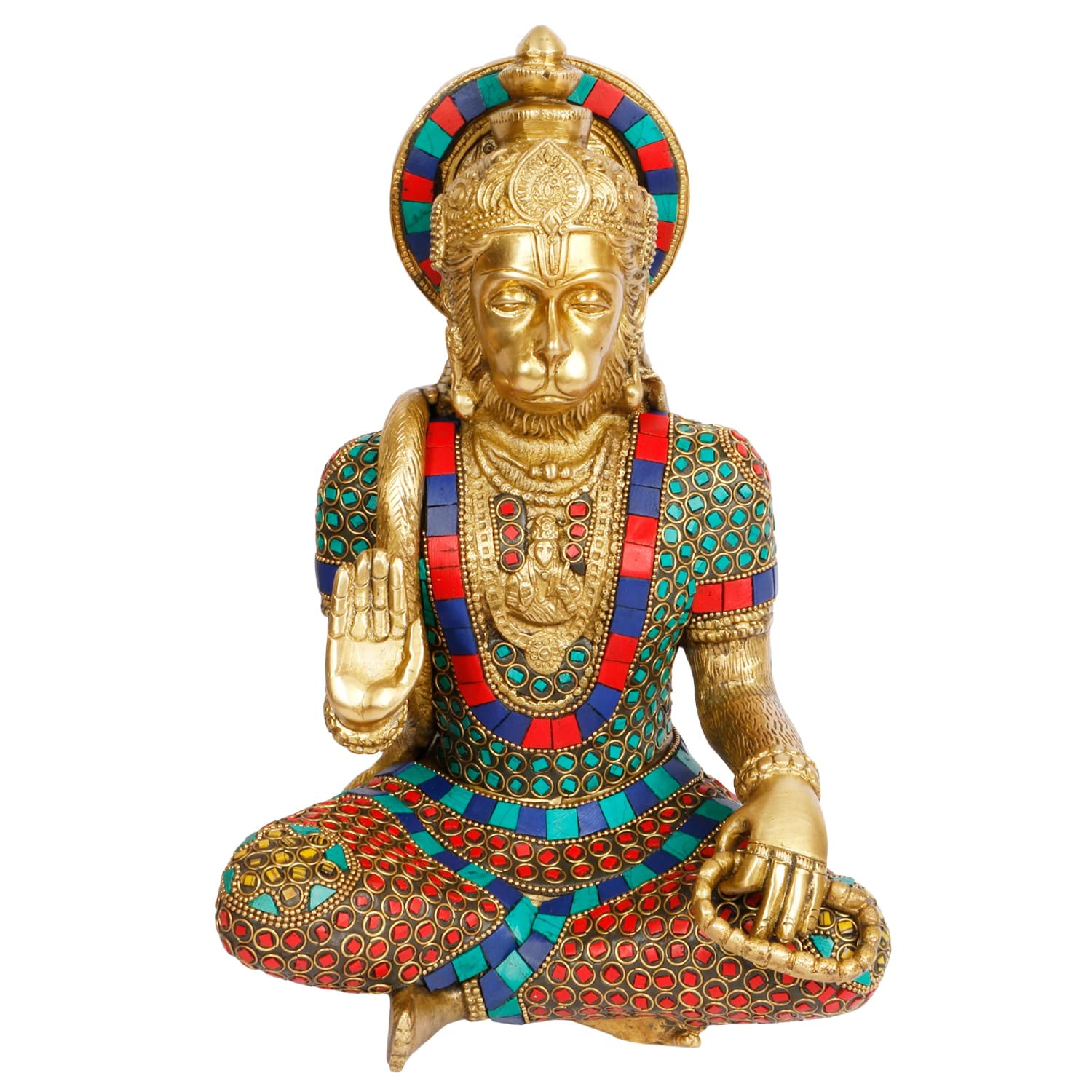 Brass World Big Brass Lord Hanuman Ji Blessing Multicolor Stone ...