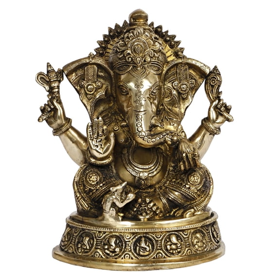 Brass World Big Brass Mangalkari Ganesha Sitting Big Ear Ganesh Bhagwan Statue for Home Entrance Decor Ganpati Idol Murti Marriage Gift Good Luck Success Diwali Festival Puja 11 Inches
