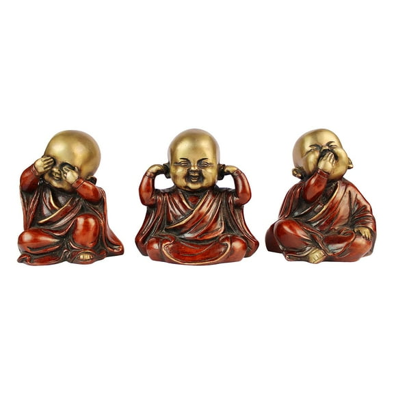 Brass World Brass Baby Laughing Buddha Statue Set of 3 Idol Home Decor Table Showpiece Idol (5 Inches 4 Kg)