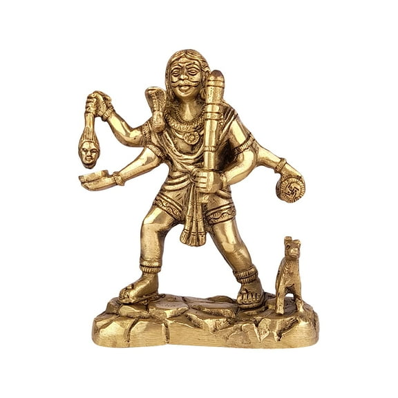 Brass World Brass Bhairava with Dog Statue Maha Kala God Vajrabhairava Yamantaka Murti Mahakal Bhairav Statue for Home Dcoraration Height 7 Inch Gold Color Size : Small