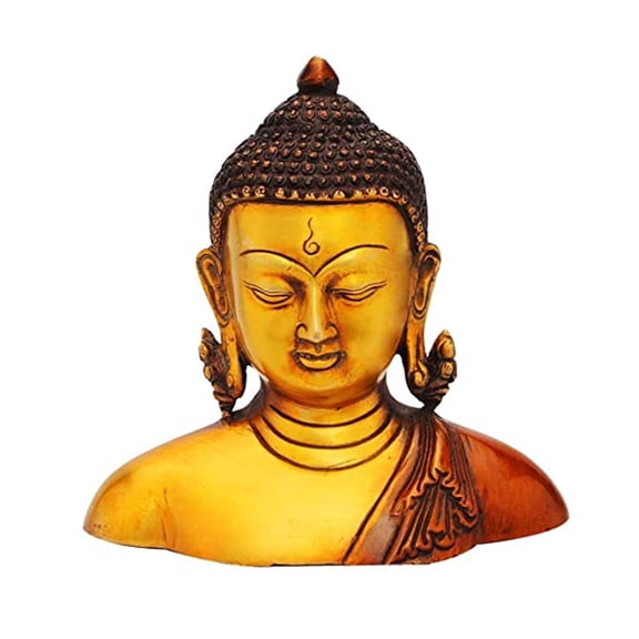 Brass World Brass Buddha Head Statue for Home Decor Diwali Office Corporate Gift Meditation Showpiece Figurine Copper Orange, 7 3 6 Inches
