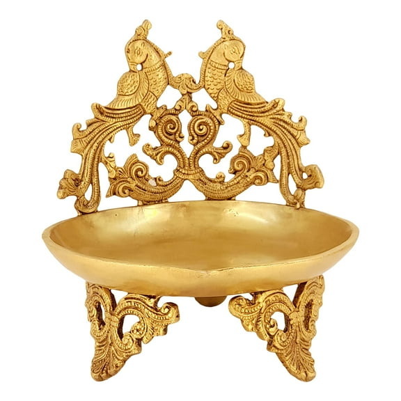 Brass World Brass Ethnic Carved Double Peacock Urli Bowl Fine Carving Handwork Showpiece for Floating Flowers and Candles Home and Office Decoration Diwali Gift (LxBxH 9x9x9 Inches)