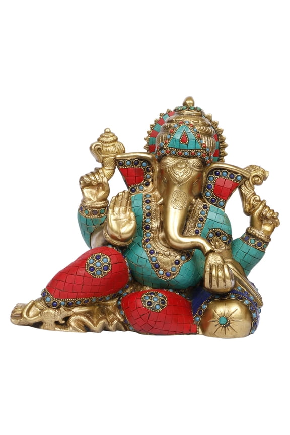 Brass Ganesha Ganesh Big Statue for Home Entrance Decor Ganpati Idol Murti Marriage Gift Good Luck Success Diwali Puja (11x6x9.5 Inch)