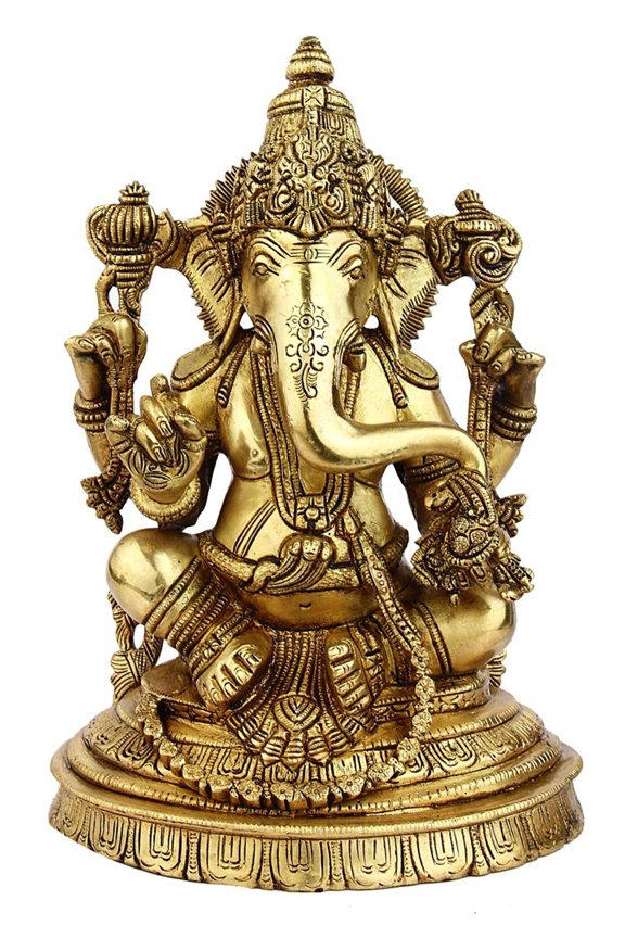 Brass Ganesha Idol for Home Decor Brass Lord Ganpati Statue Room Decoration Showpiece Diwali Pooja House Warming Return Vastu Office Gifts Glossy, 8 X 4 X 10 Inch