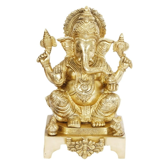 Brass World Brass Ganesha Idol Mangalkari Sitting Ganesh Bhagwan Large Statue God Ganpati Murti for Home Pooja Entrace Decor Good Luck Vastu Decoration Showpiece 11 Inch