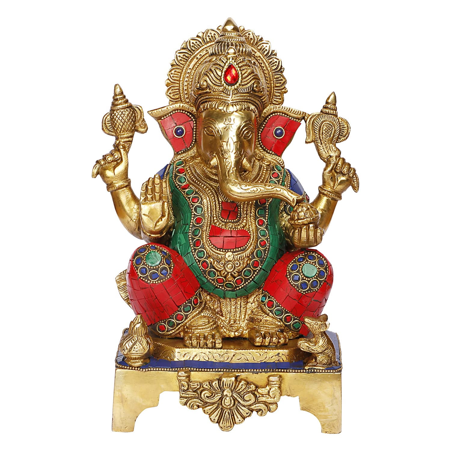Brass World Brass Ganesha Idol Mangalkari Sitting Ganesh Bhagwan Large