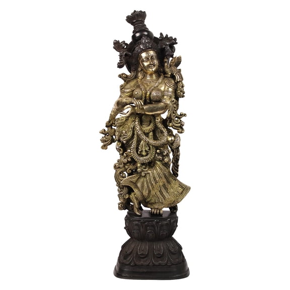 Brass World Brass Goddess Radha Idol Bhagwan Large Statue Murti for Home Decor Pooja Room Gallery Gift Metal Sculpture (Gold and Black Finish Height 29 Inch)