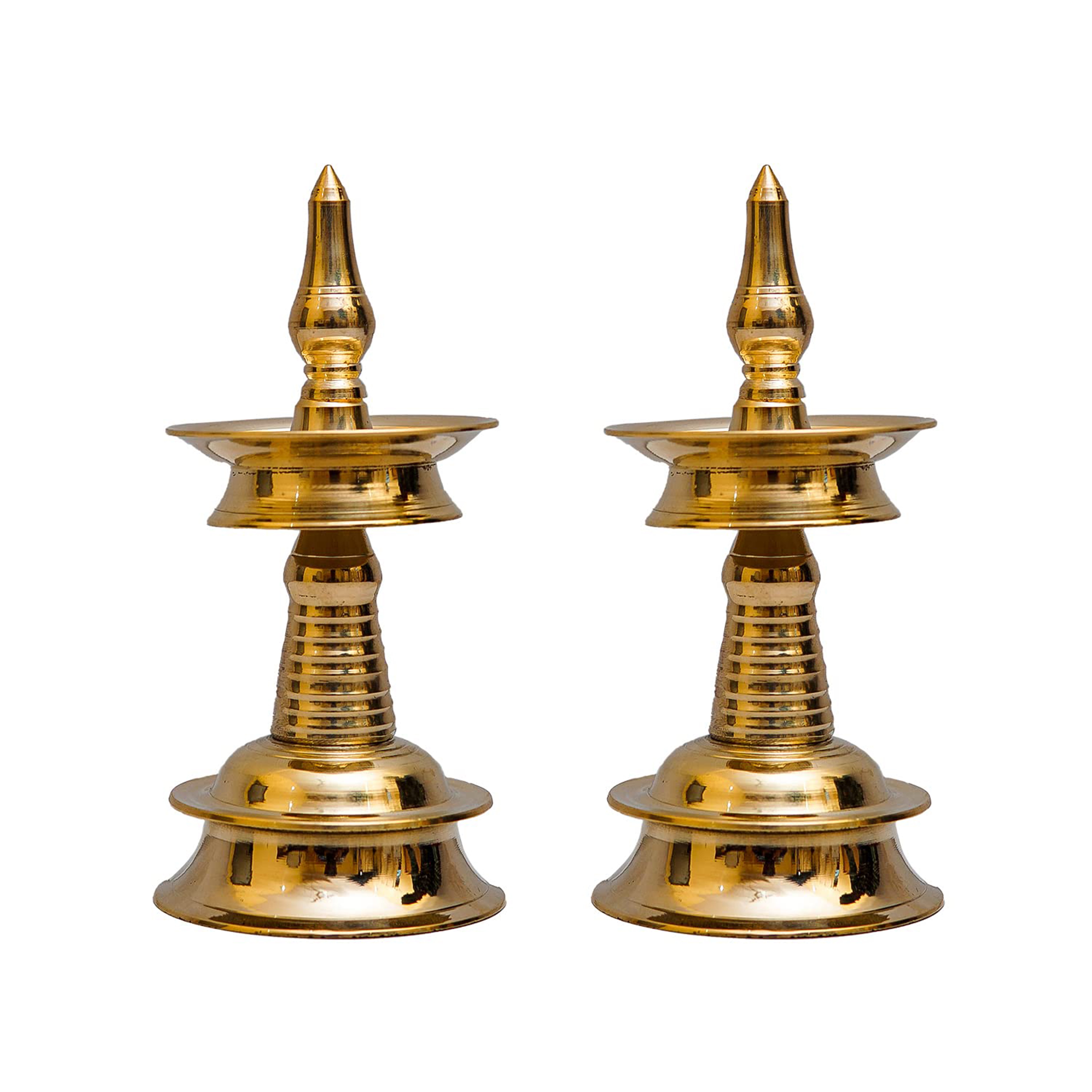 Brass World Brass Kerla Oil Lamp Diya for Festival Lighting Home Decor Temple - Set of 2 Glossy 7 Inch
