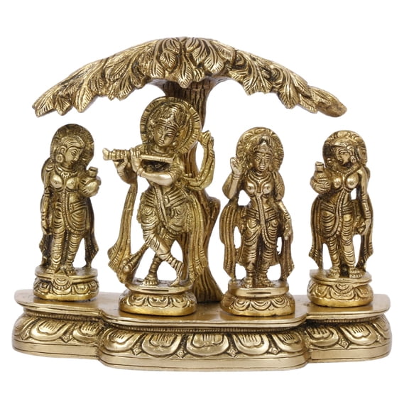 Brass World Brass Krishna Playing Flute Radha and Gopi's Dancing Under Tree Brass Idol for Home Dcor Living Room Pooja Mandir Gift Item (15x5x13 CM)