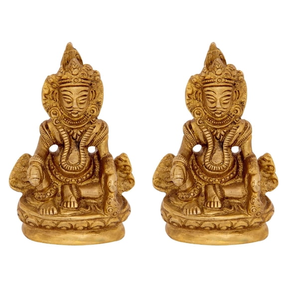 Brass World Brass Kuber Laxmi Statue, 3 Inch, Gold (Pack of 2)