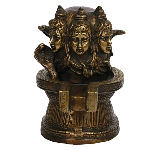 Brass World Brass Large Shiva Mukhalingam Idol Shivling Statue Three Face Shiv Lingam Bronze Color Height 6.5 Inch