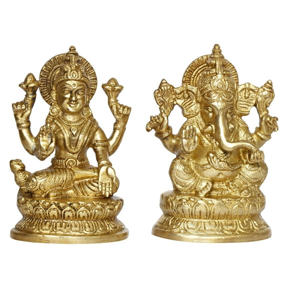 Brass World Brass Laxmi Ganesh Statue Gold Color Height 5 Inch