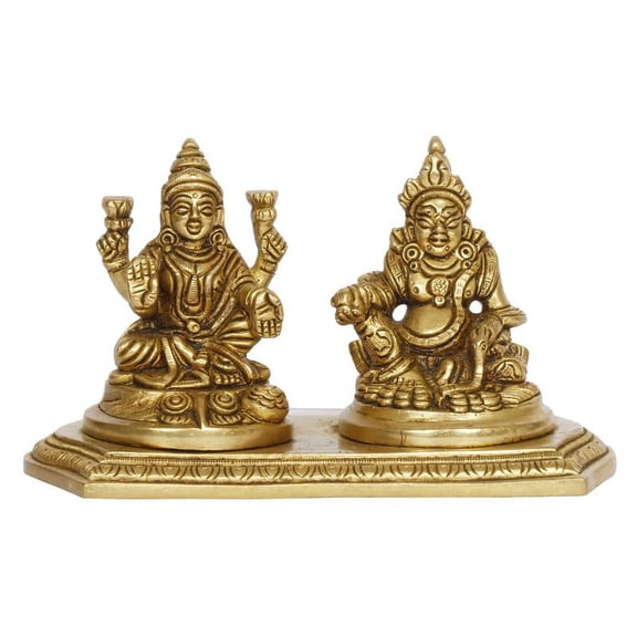 Brass World Brass Laxmi Kuber Statue - Prosperity and Wealth Symbol Gold Color Height 3.5 Inch