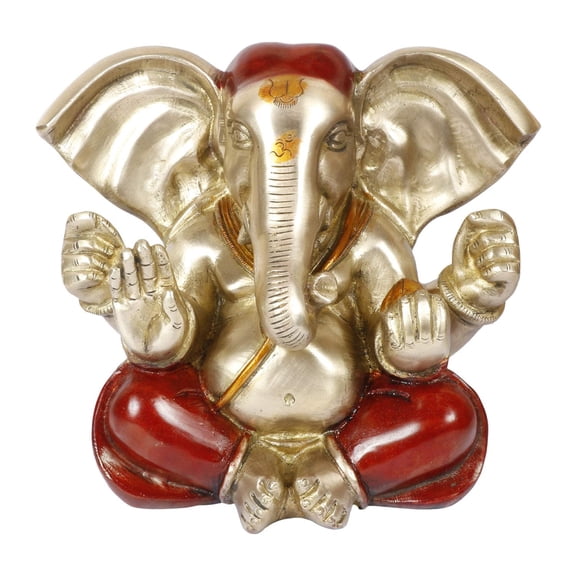 Brass World Brass Lord Ganesha Bhagwan with Large Ears Mangalkari Ganesh Idol Ganpati Murti Statue Home Office Entrance Decor Pooja in Silver and Cherry Color Height 8 Inch Weight 4.7 KG Inch