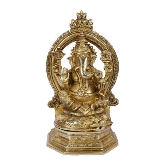 Brass World Brass Lord Ganesha Bhagwan Sitting with Mooshak Mangalkari Ganesh Idol Ganpati Murti Statue Home Office Entrance Decor Pooja in Gold Color Height 11.5 Inch Weight 4 KG