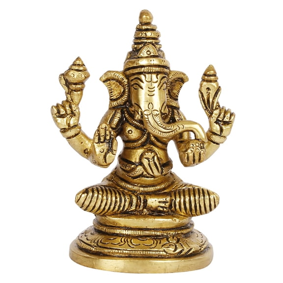 Brass World Brass Lord Ganesha Sitting Statue Idol Ganesh Murti Home Decor for Puja Height 3.5 Inches