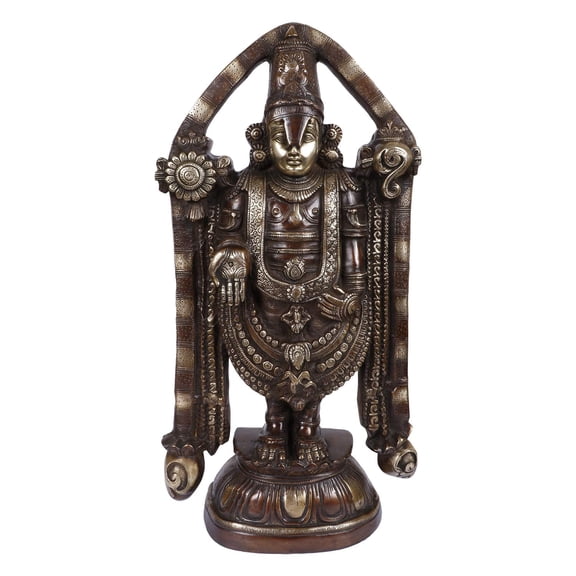 Brass World Brass Lord Tirupati Blessing Balaji Statue - God Venkateswara Incarnation of Vishnu Sculpture for Health Wealth Figurine Home Decor Antique Brown Color Height 23 Inch