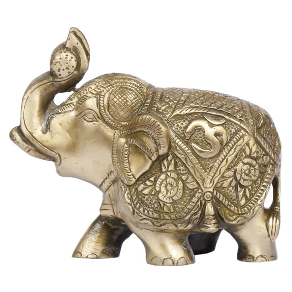 Brass World Brass Maharaja Elephant Om Swastik Trunk Up Hathi for Good Luck Success Prosperity Home Dcor Gift Showpiece