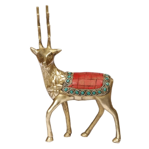 Brass World Brass Multicolor Deer Statue Home Decor Murti Idol for Home Office Shop Decorative Showpiece Vaastu and Gift 7 Inch