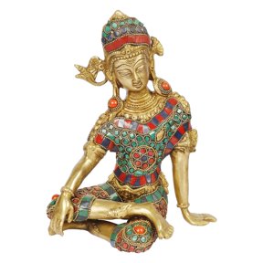 Brass World Brass Murti of Lord Indra Dev Mahavastu Rain God , Color Gemstone Handwork Inder Dev, Vastu Remedy , FengShui , Height 9.5 inches.