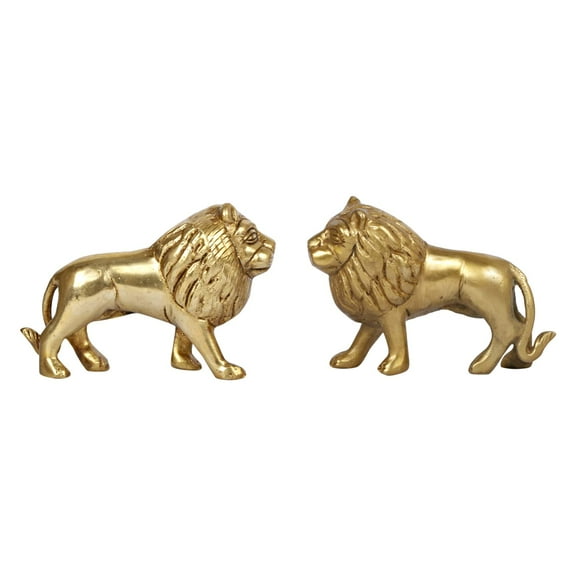 Brass World Brass Pair of Lion Statues Showpieces for Vastu Feng Shui Remedies Office Study Table.