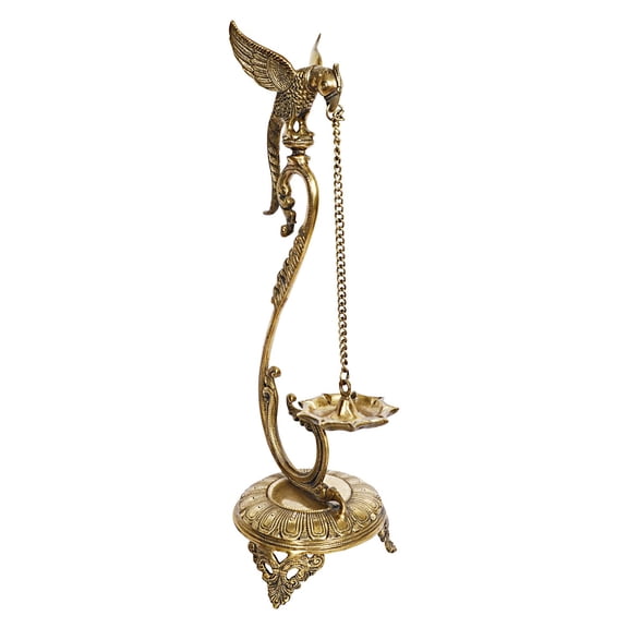 Brass World Brass Parrot Design Hanging Bird Peacock Diya Oil Wick Lamp Deepak for Diwali Pooja Puja Home Decoration and Gifts Showpiece 24 Inch